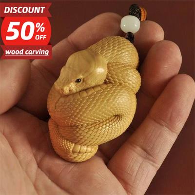 Hand-Carved Wood Python Animal Figurine Chinese Zodiac Small Model Decoration Unique Home Decor Collectible Artwork