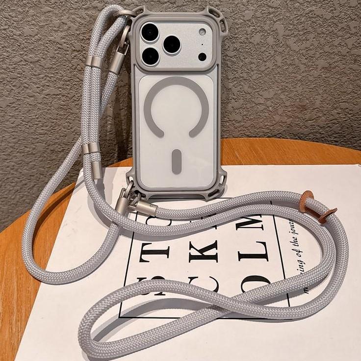 Correa de cuello cruzada Cordón Funda magnética transparente Para iPhone 17 16 14 15 12 13 Pro Max 16Plus 11 Para Magsafe Funda a prueba de golpes