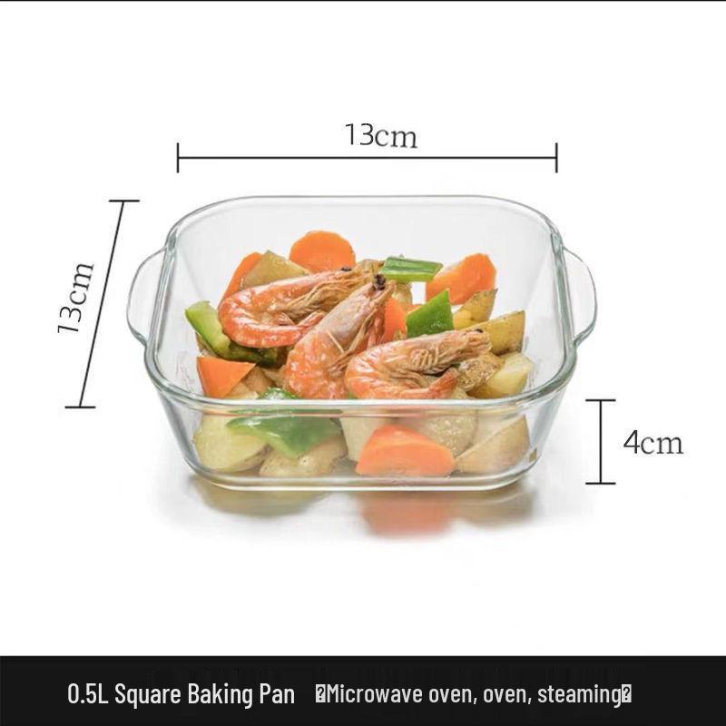 Heat-Resistant Square Glass Baking Pan for Microwave & Oven - Transparent Dish for Home Baking, Rice, and Steamed Fish.