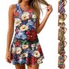 Sleeveless Tank Dress with Flag and Sunflower Print Casual Fit Flared Hem Lightweight Soft Fabric Summer Wear for Women Juniors