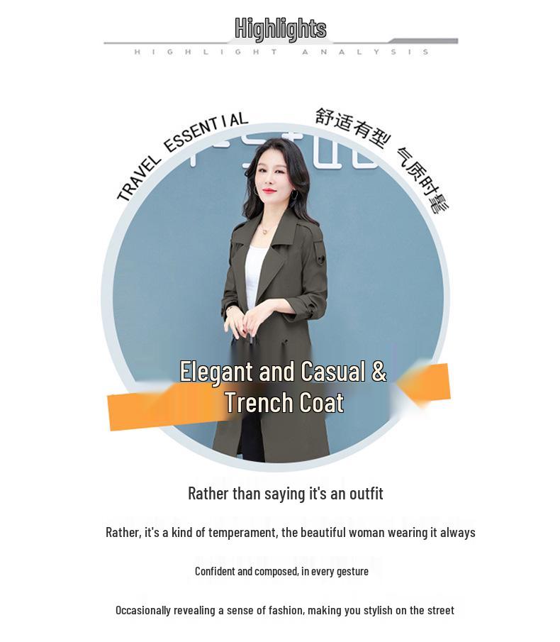 Schicker koreanischer Damen-Midilang-Trenchcoat – Frühjahr/Herbst-Kollektion 2025, großer Kragen, Übergröße, schlankmachende Oberbekleidung