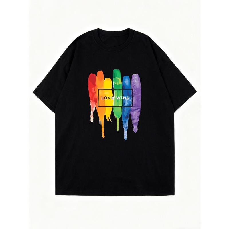 Oversized T Shirt Black Rainbow Paint Drip Love Wins Print Casual Wear For Women Summer Streetwear Fashion Statement Top