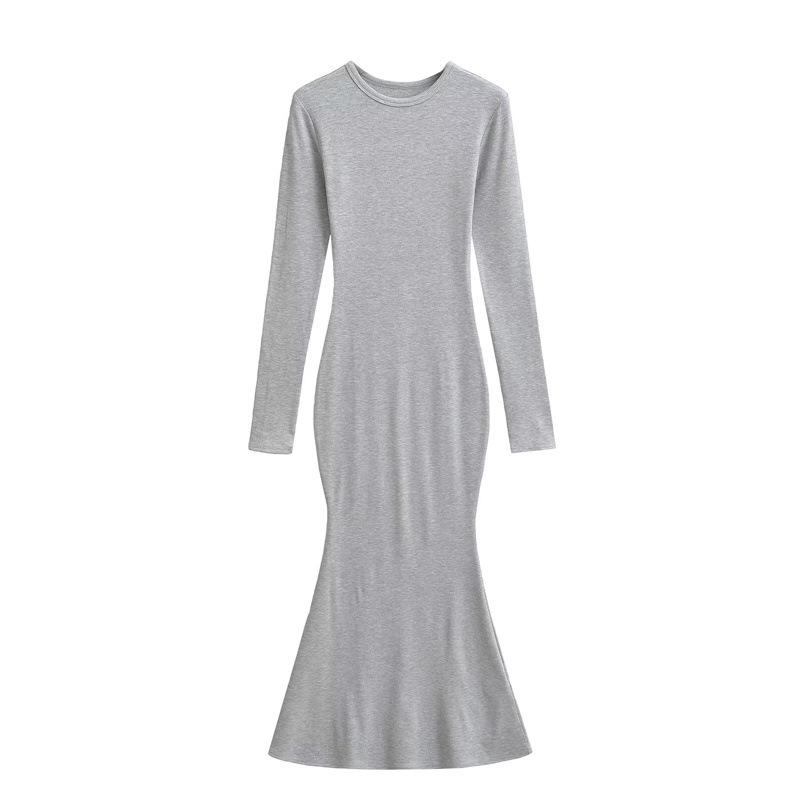 American Style Mermaid Dress: Round Neck Fleece, Long Sleeve, Slim Fit, Sexy Hip-Hugging Design for Women