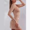 Ohpolly Luxurious Nude Rhinestone Sequin Mini Evening Dress