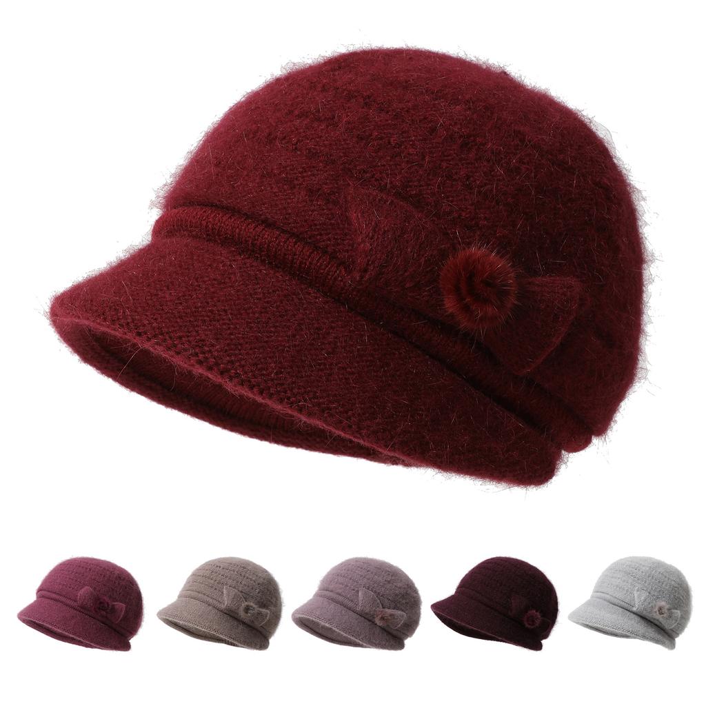 Autumn and Winter Woolen Hat and Scarf Set Elegant and Versatile Plus Velvet and Warm Squirrel Velvet Women's Knitted Hat