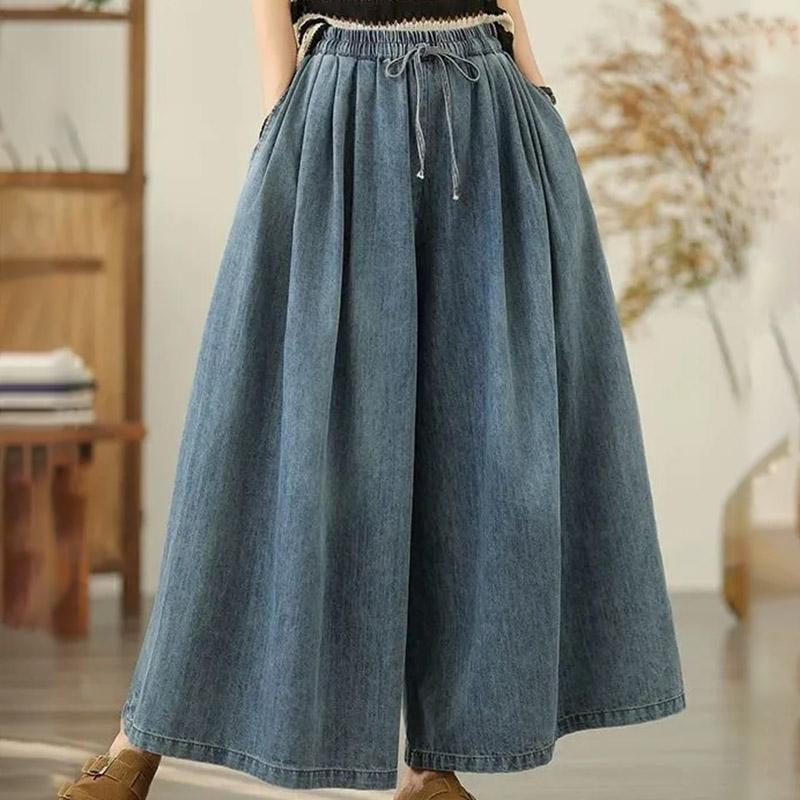 Pants for Women Elastic High Waist Long Trousers Plus Size Thickened Stretchy Versatile Casual Wide Leg Jeans Pants