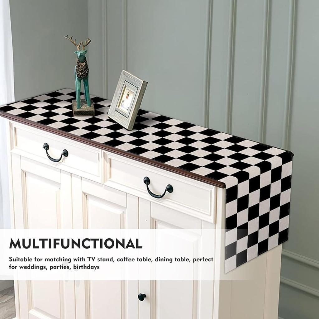 13x72 in Black and White Checkered Table Runner, Classic Linen, Perfect for Race Themed Parties and Events