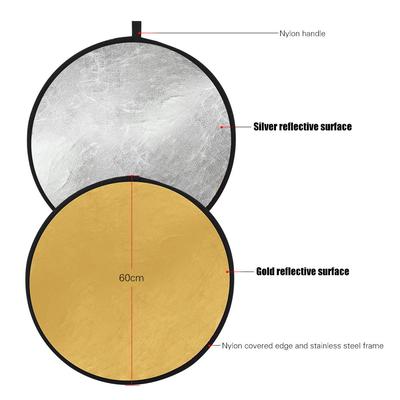 24  60cm Portable Collapsible Disc Light Reflector Photography Reflector Gold and Silver 2 In 1 for Portrait