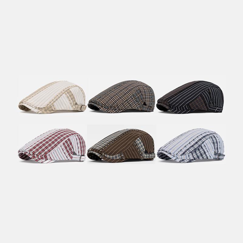 Beret British Retro Color Block Peaked Cap Women's Summer Plaid Newsboy Cap