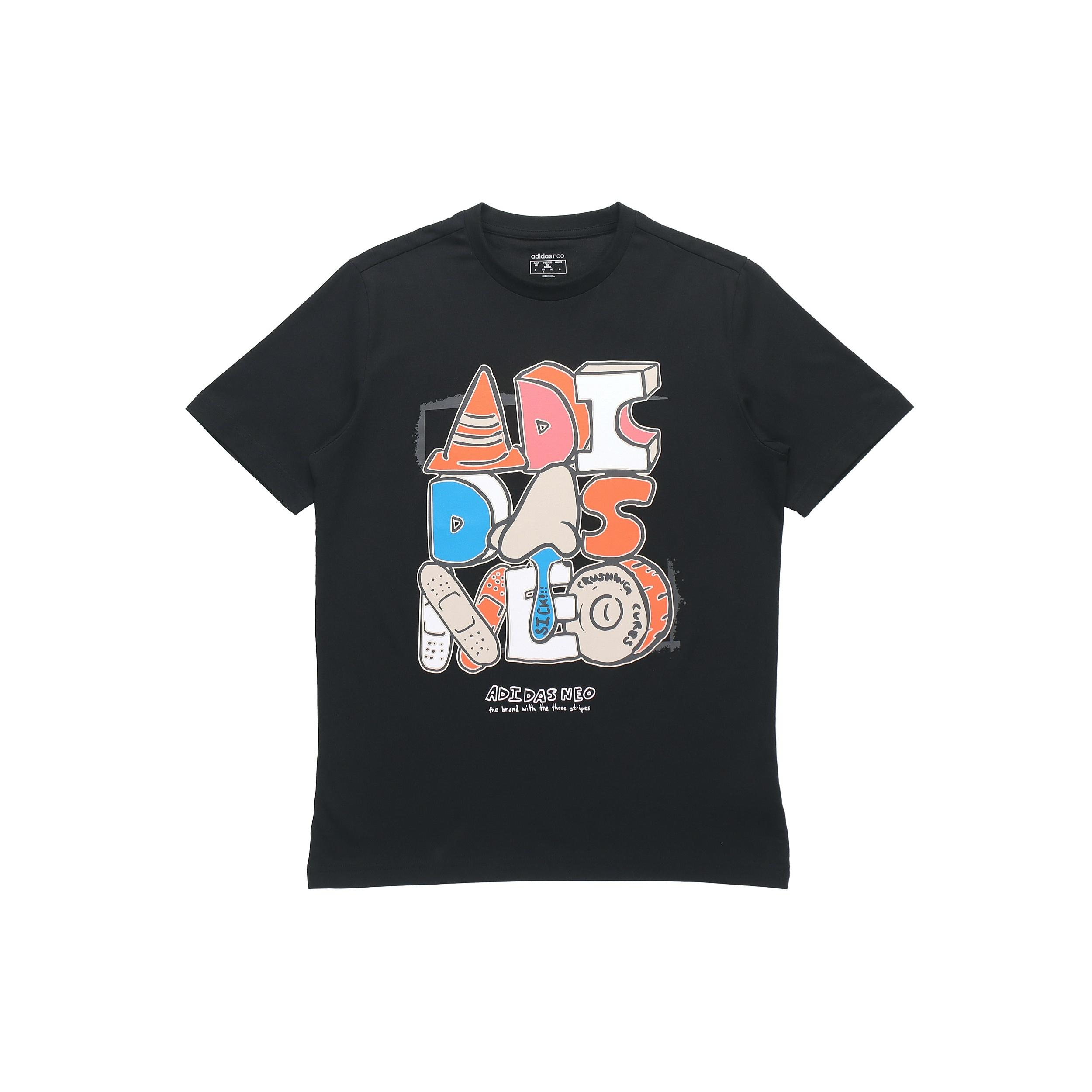 adidas neo M Ssfv5 Tee1 Funny Cartoon Printing Logo Sports Round Neck Short Sleeve Black Men s GP4867 L