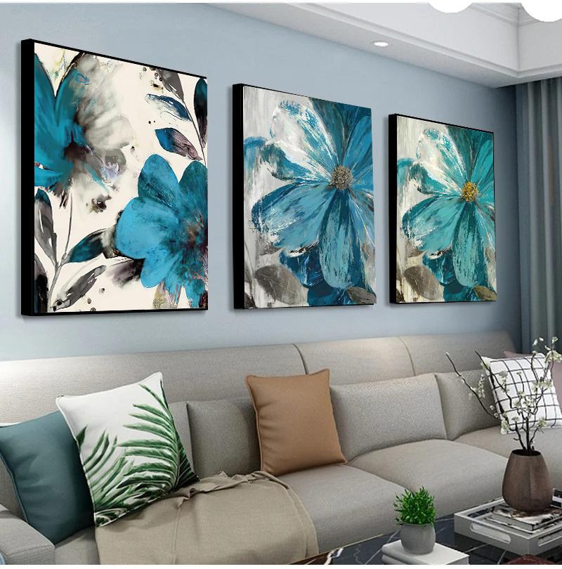 Skandinavisk Blomstrende Liv Botanisk Trykk Veggkunst Lerretsmalerier Vintage Blå Maling Blomster Stue Plakater Veggkunst Dekorasjon