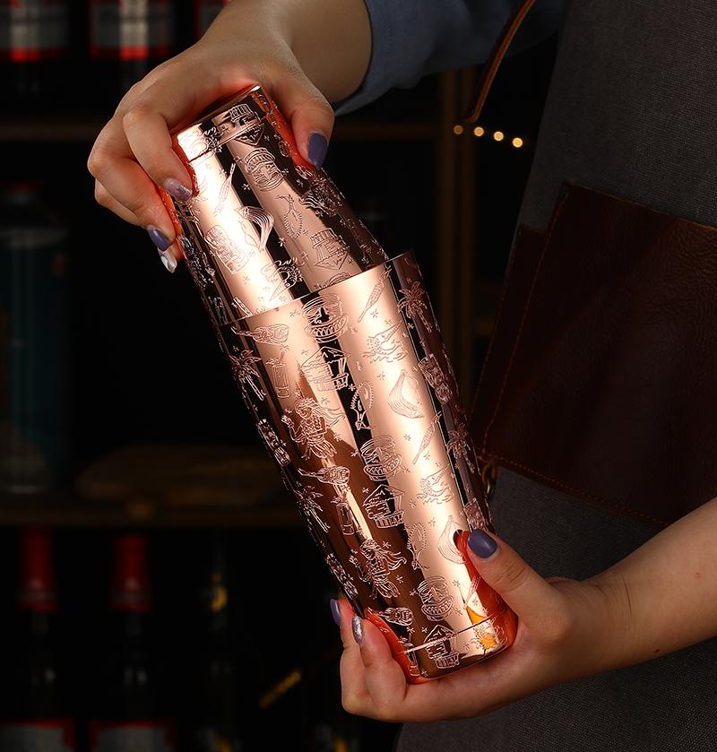 Boston Cocktail Shaker With Etched Pattern Martini Shaker Tin Set - 800ml & 500ml