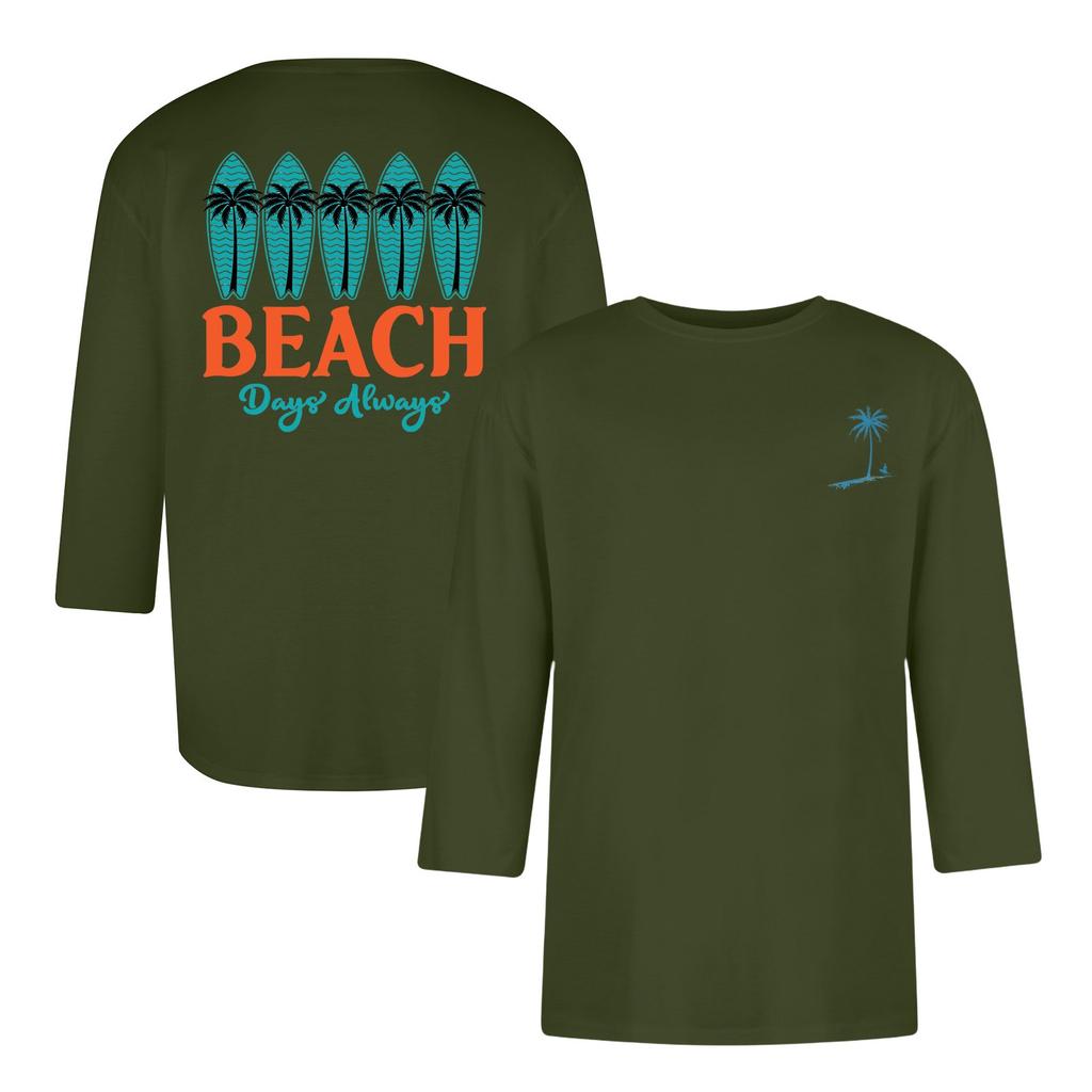 Men's Casual and Fashionable Printed Collar Three-quarter Sleeve Top T-shirt