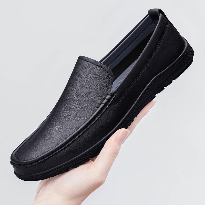 Fashion Business Mens Slip On Shoes Classic Men's Genuine Leather Loafers Casual Breathable Flat Shoes Non-Slip Comfortable Walking Shoe