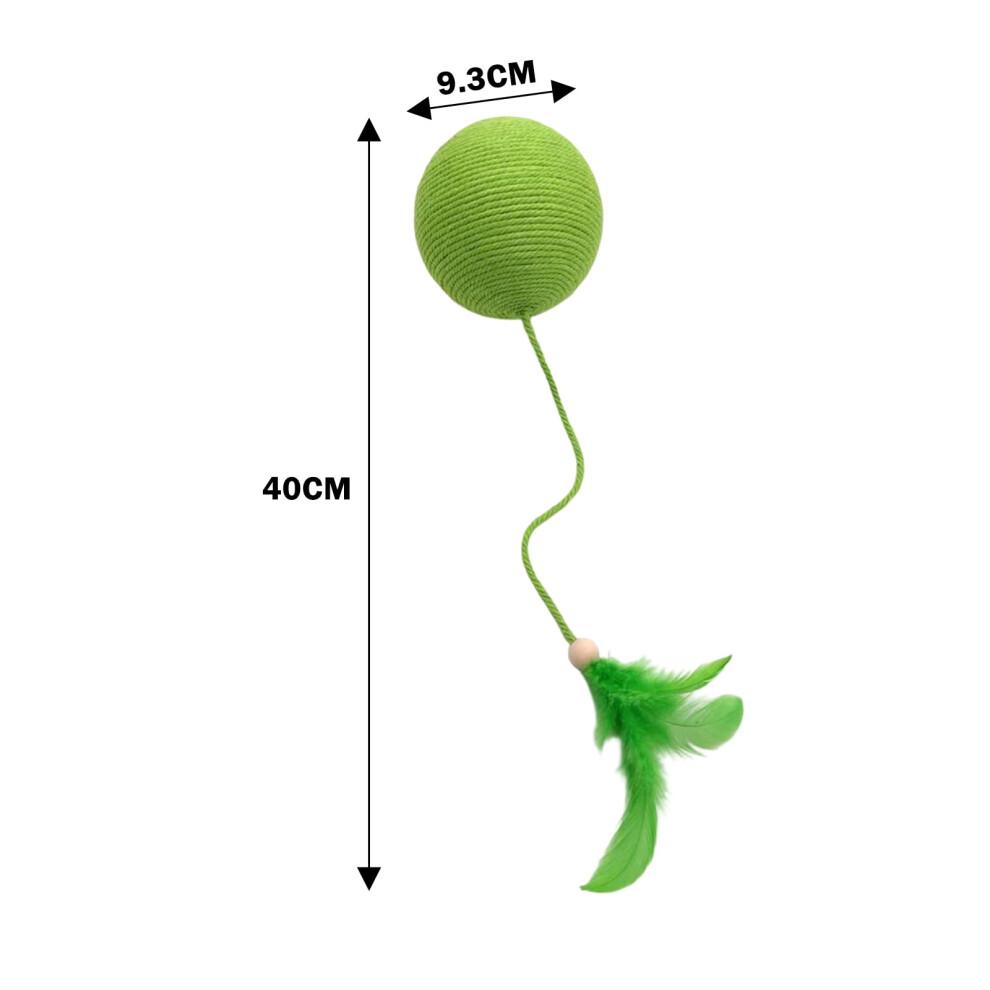 Interactive Cat Teaser Ball with Feather Tail, Rattle Stones & Non-Fading Rope – Durable, Safe, Compatible with All Cats