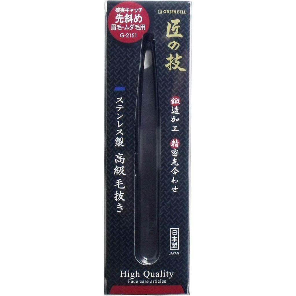 Takumi no Waza Premium Stainless Steel Tweezers with Angled Green Bell x 4 Tips,