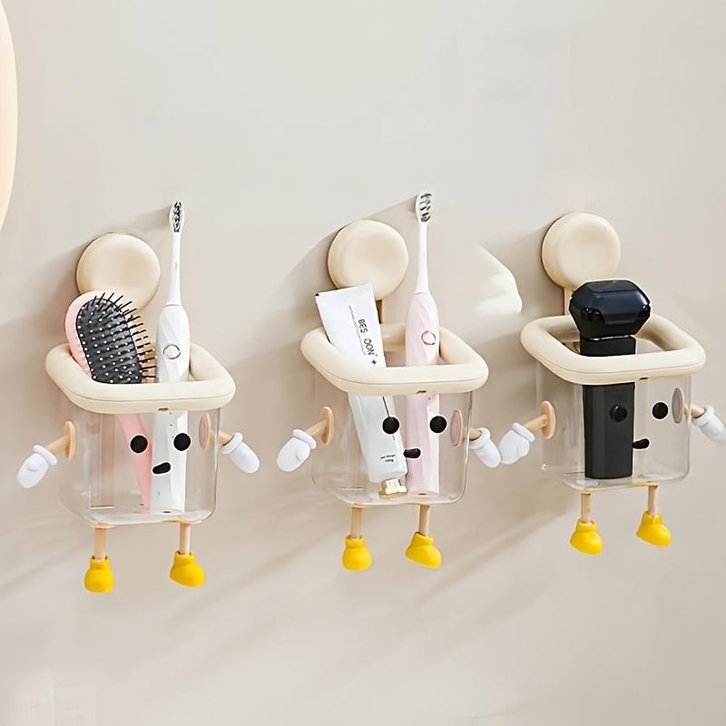 1PC Cute Cartoon Face Bathroom Storage Rack - Punching-free adhesive wall storage, dedicated to toothbrushes, cosmetics, razors and paper towels