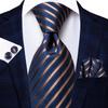 Extra Long Tie Set for Men, 3-Piece Wedding Accessories with Cufflinks & Pocket Handkerchief, Striped/Floral Design