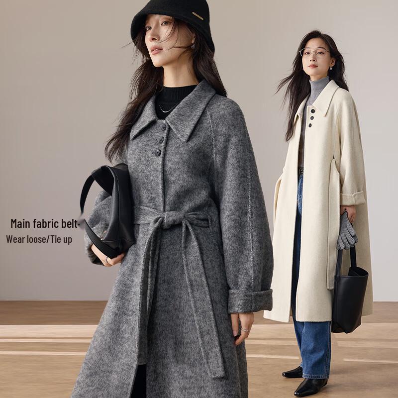 

VICTORIA&VERA Женское полупальто средней длины из смесовой шерсти с лацканами и поясом XL