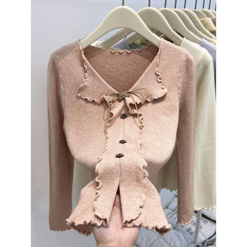 

De Róng Miu Series: Sweet Bow V-Neck Long-Sleeve Women s Top Small рожевий