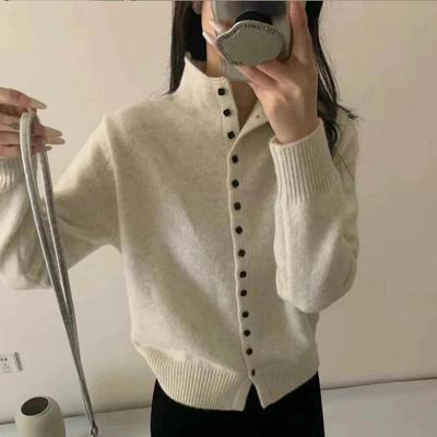 Soft Comfortable Stand-Up Collar Sweater Cardigan Women Simple Single Breasted Cardigans Coat Autumn Solid Knitted Outerwear