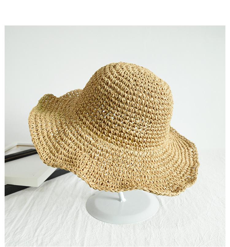 Korean Style Foldable Crochet Straw Hat - Women's Summer Sun Protection Beach Hat
