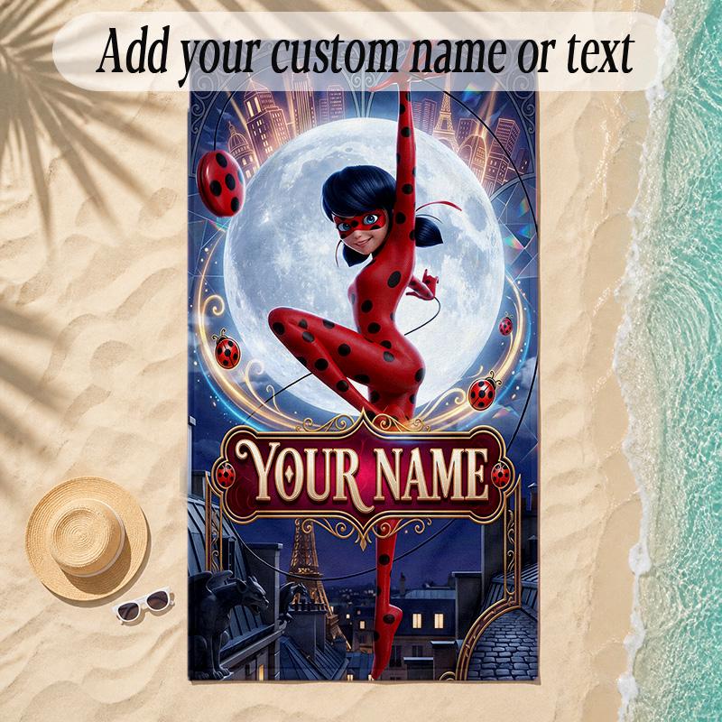 Beach TowelMiraculous Ladybug Custom Name Text Personalized Soft Towel for Beach Pool Indoor Home Decor Gift