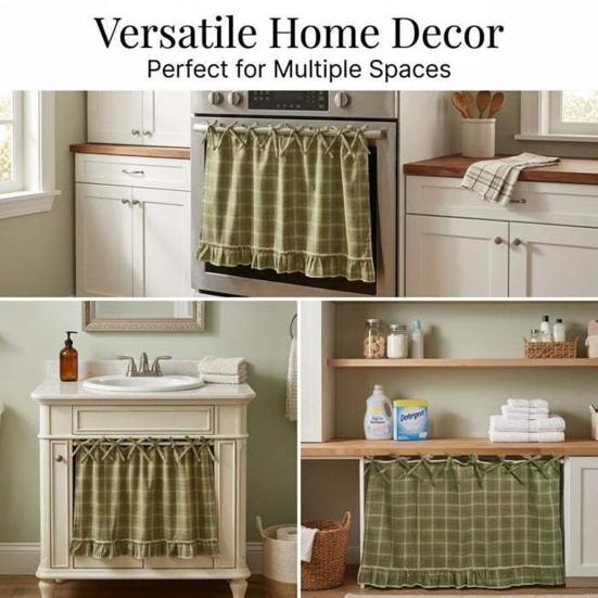 Oven Skirt Handmade Farmhouse Oven Cover with Ruffle Trim under Stove Easy Installation Oven Hideaway Curtain Kitchen Decor