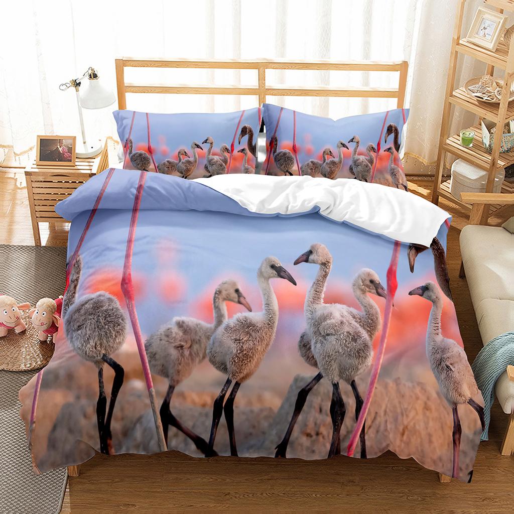 Flamingo-Bettbezug-Set, Wildtiere, Polyester, Bettbezug, Doppelbettgröße, für Kinder, Teenager, Erwachsene, Schlafzimmer-Dekor, Bettwäsche-Set