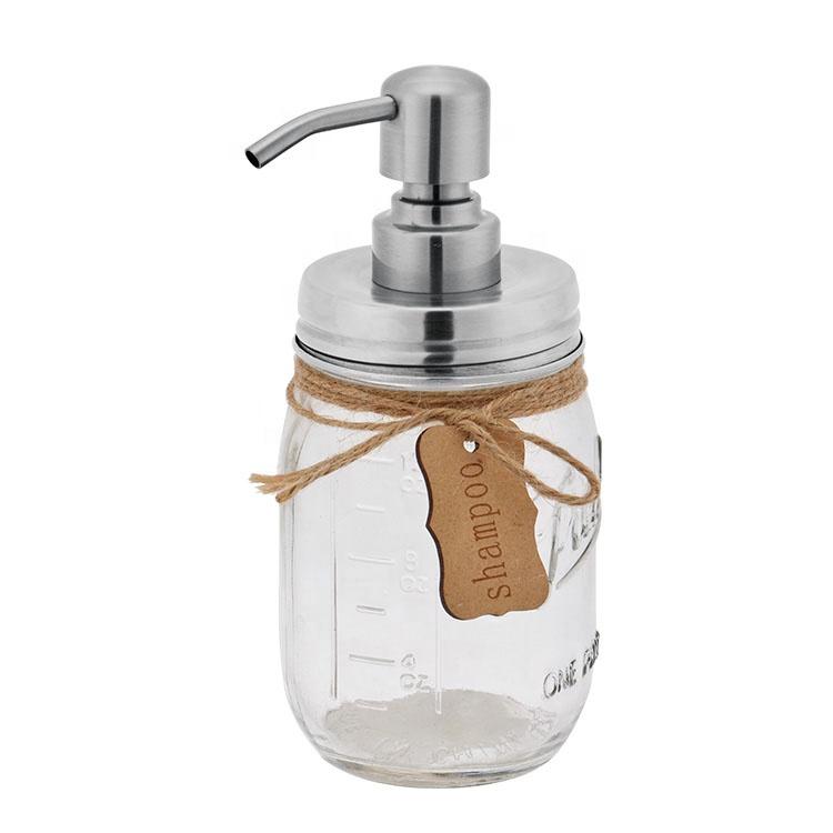 Custom Bathroom Stainless Steel 304 Glass Mason Jar Soap Dispenser Bottles With Pump Lid Glass Mason Jar Manufacturer чистый