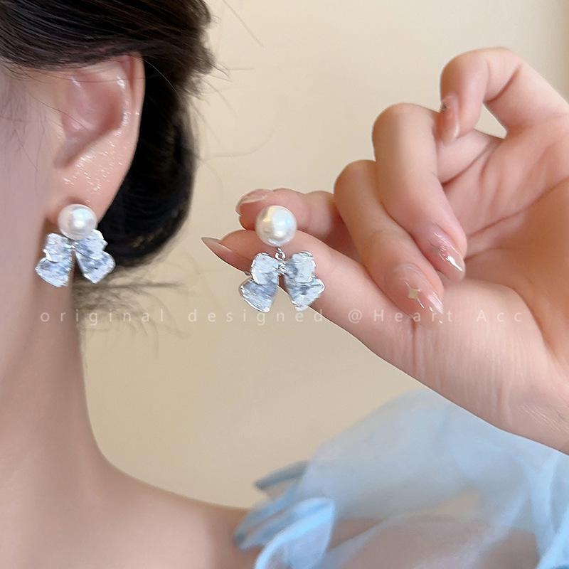 Korean-Style High-End Tassel Bow Earrings - Elegant Long Design for Women