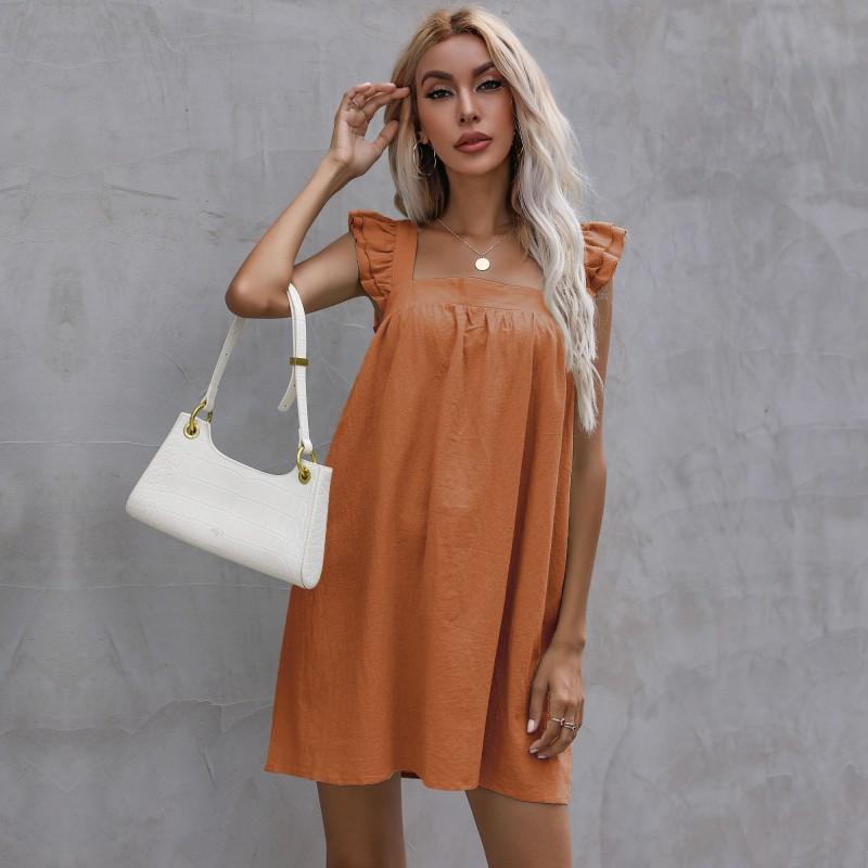 YYFS Women's Fashion Solid Color Print Sleeveless Casual Dresses