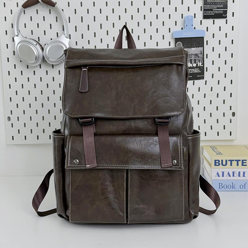 Schoolbag, business laptop handbag, unisex new PU soft leather backpack, fashionable commuter, large capacity travel backpack