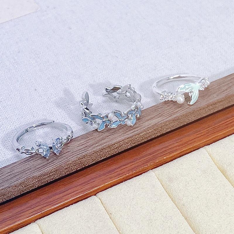 Butterfly Zircon Enamel Oil Dripping Fish Tail Open Ring, Personalized Niche Design, Light Luxury, High-End Ring, Woman