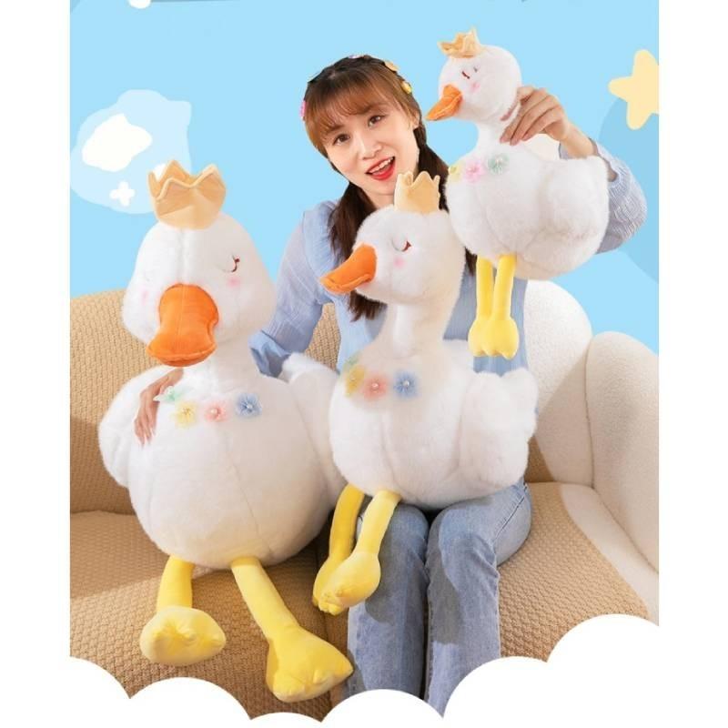 Cute Swan Plush Toy Crown Duck Doll Stuffed Animal Puppet Child Comfort Sleep Pillow