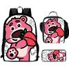 Strawberry Bear School Bag High Definition Printing Multi-Function Oxford Lightweight Backpack
