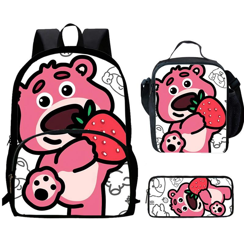 Strawberry Bear School Bag High Definition Printing Multi-Function Oxford Lightweight Backpack