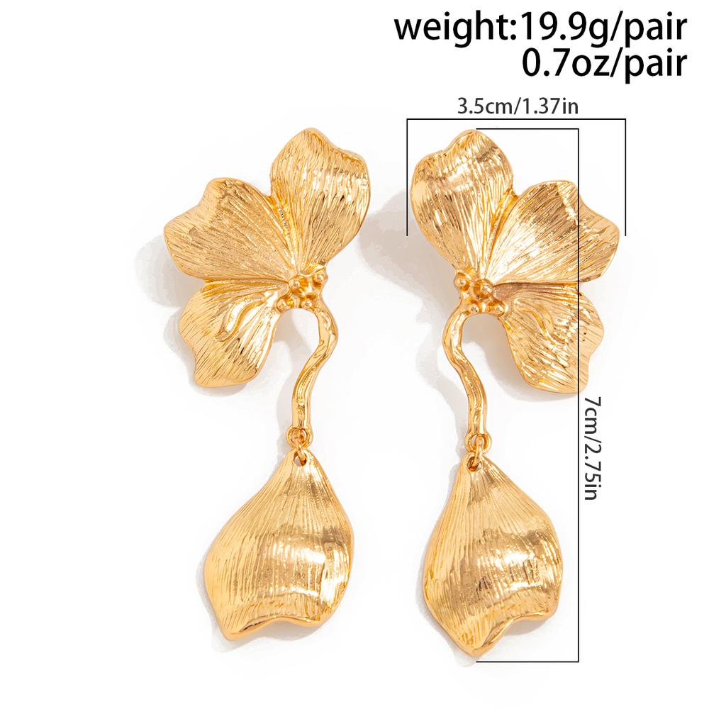 SHIXIN New Fashion Gold Color Flower Pendant Earrings for Women Elegant Irregular Petal Floral Drop Earrings Female Jewelry Gift