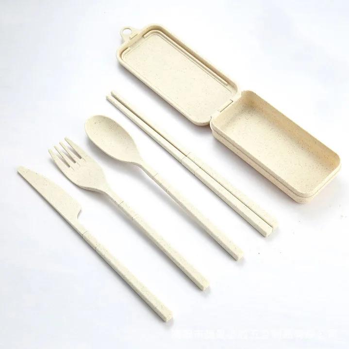 

Набор столовых приборов из пшеничной соломы, 4 шт., портативная посуда, нож, вилка, ложка, палочки для еды, набор столовых приборов для путешествий, экологически чистая коробка для столовых приборов