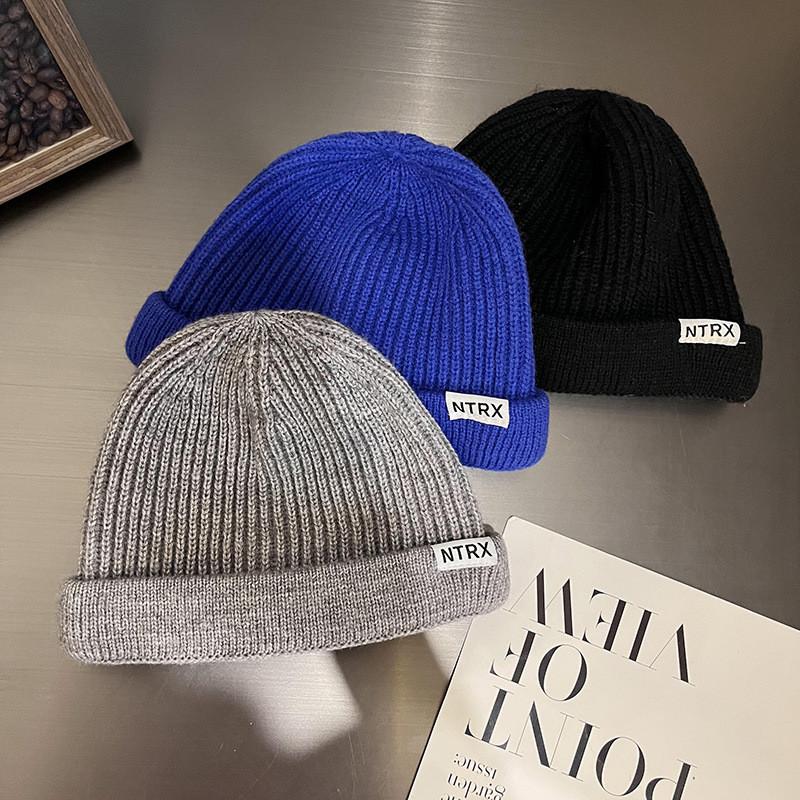Letter Trendy Ntrx Pattern Solid Color Knitted Cap For Cold Weather Fashion