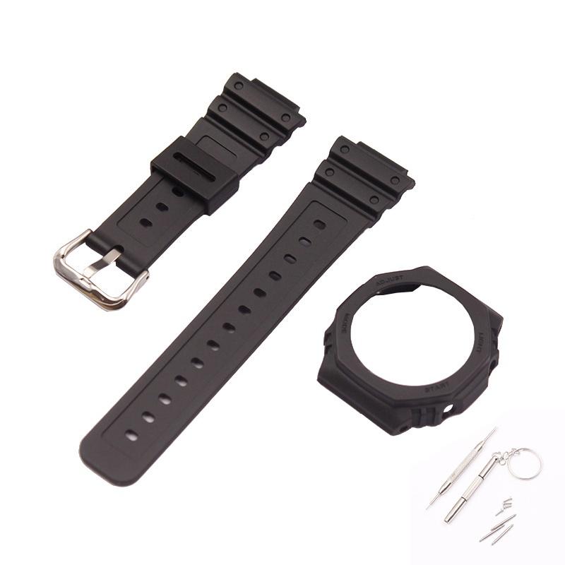 

Аксессуары для часов, корпус с полимерным ремешком, подходящий для серии GA2100, водонепроницаемый ремешок для часов для мужчин и женщин 16mm чёрный