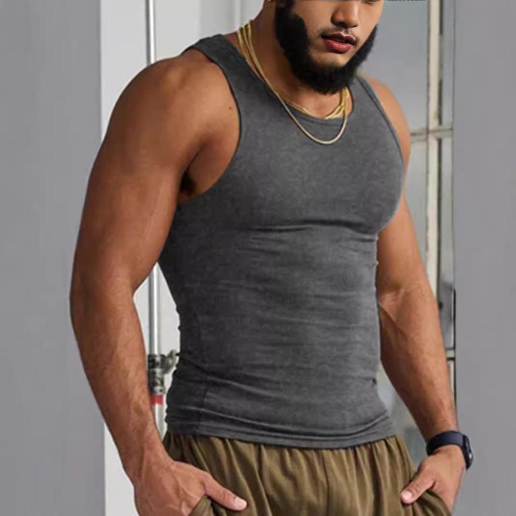 Vestă de fitness cu uscare rapidă de vară pentru bărbați – Cămașă sport fără mâneci, de culoare uni, marca de modă americană