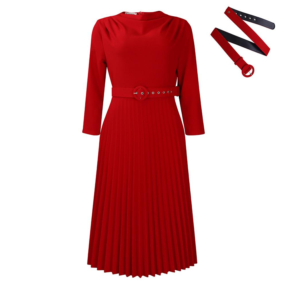 New women's clothing fashion temperament elegant pleated skirt elegant solid color large size dress
