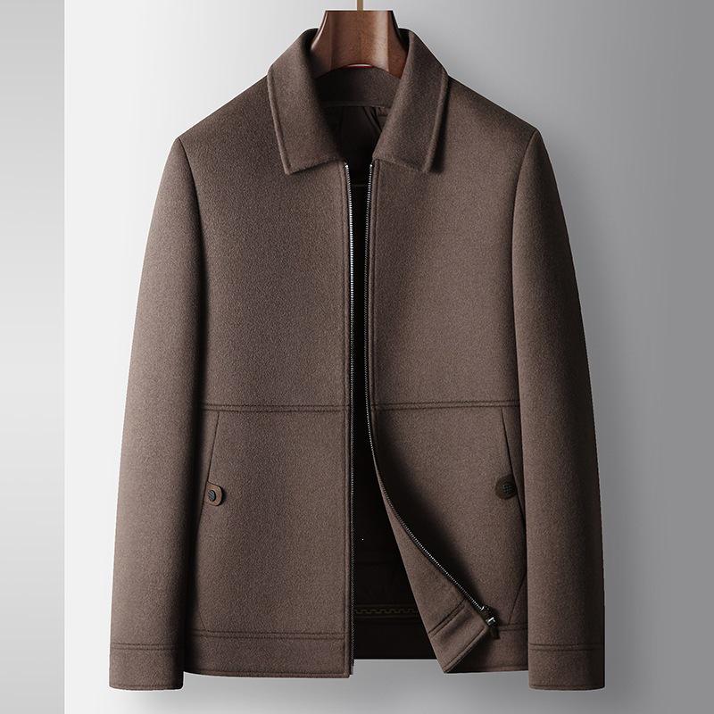Men's 2025 Short Lapel Wool Jacket with Detachable Goose Down Liner - Light Luxury for Middle-aged & Youth, Warm Business Outerwear