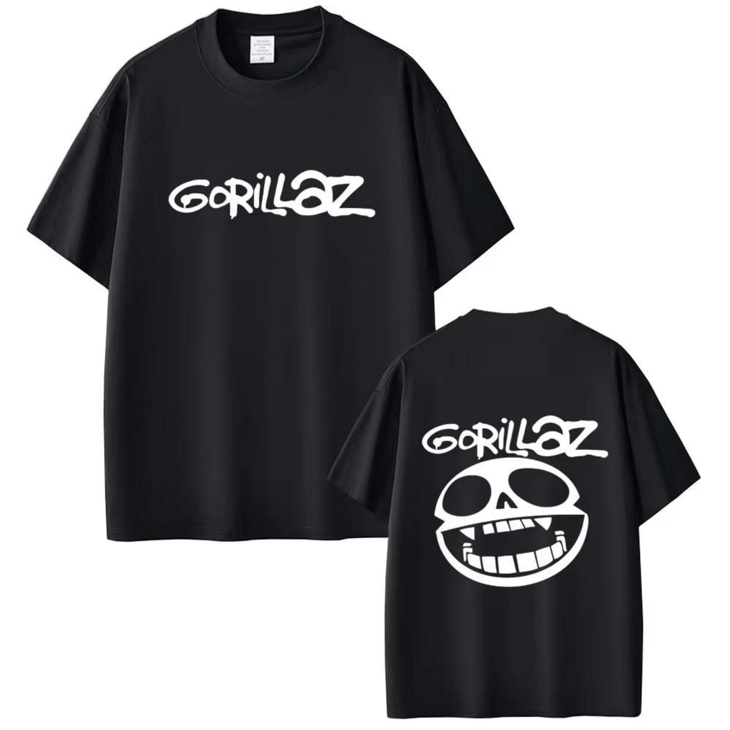 

Футболки с изображением известной рок-группы Gorillaz для мужчин и женщин, винтажные повседневные хлопковые футболки в стиле хип-хоп, свободный крой, уличная одежда. S чёрный