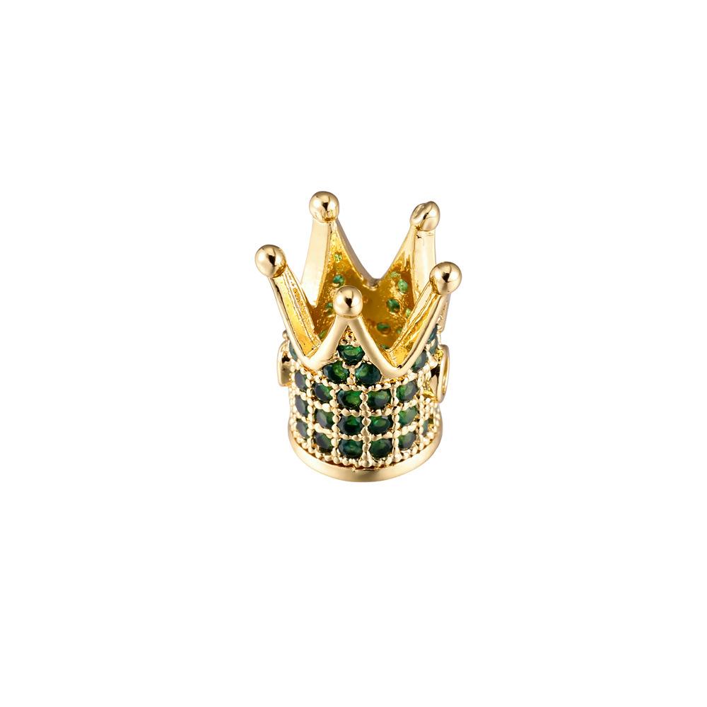 18K Gold Crown Beads with Micro-inlaid Zircon for DIY Jewelry Making