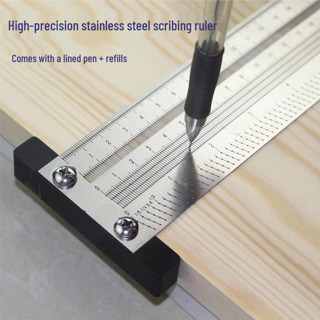 High-Precision Stainless Steel T-Square Scriber Ruler (Inch/Metric)