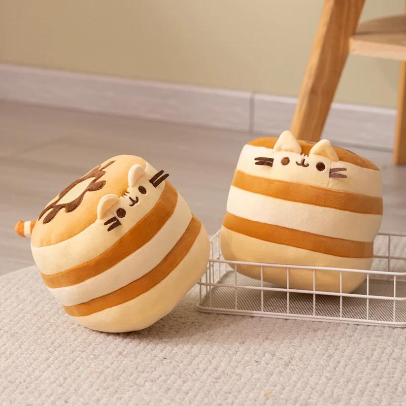 Lovely Cake Cat Plush Toy Soft Fluffy Pancake Shape Stuffed Animal Kawaii Cute Cat Plushie For Cute Cat Doll Holiday Gift