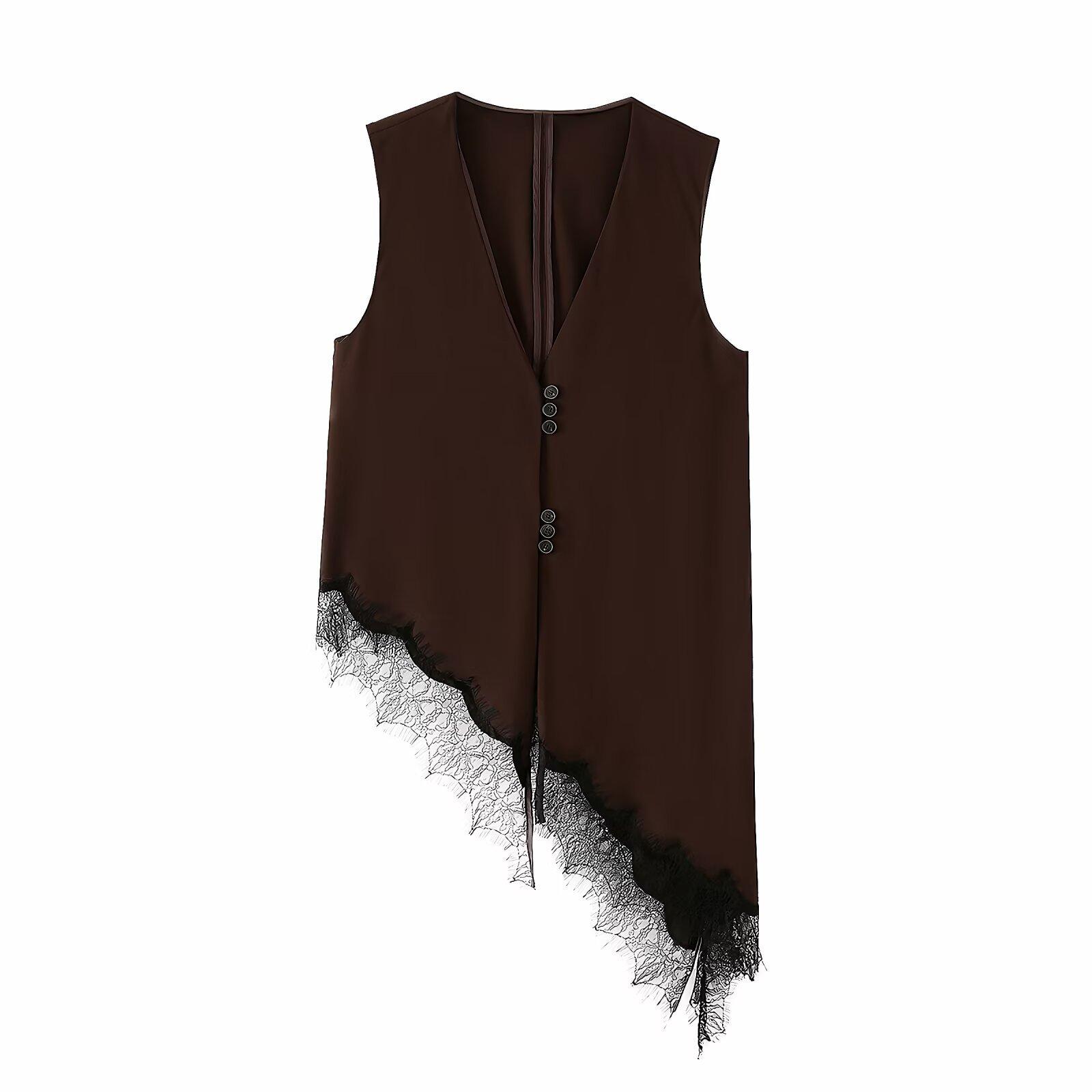 European and American style, new women s clothing, foreign style, fashionable, fashionable and versatile asymmetrical lace top XS