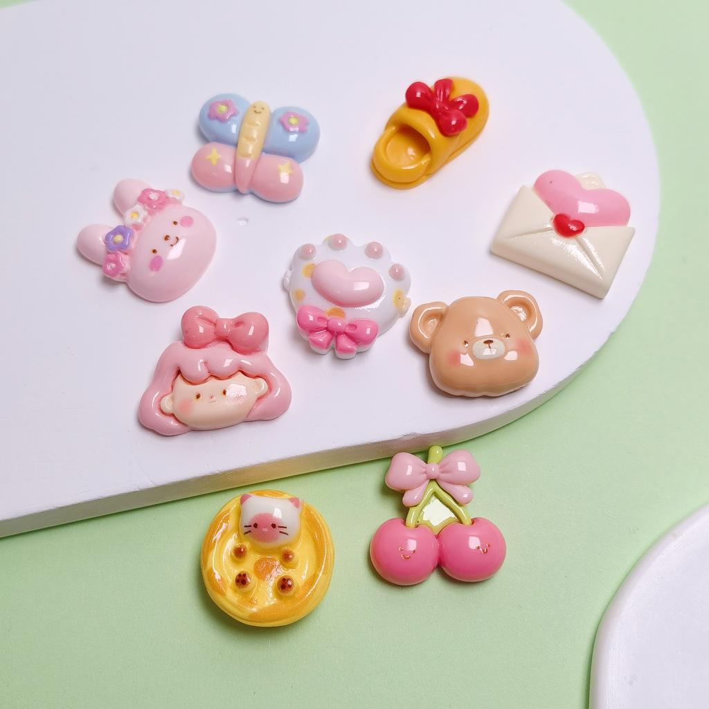 100pcs Resin Kawaii Cartoon Animal Rabbit Bear Butterfly Flatback Cabochon Home Ornament DIY Scrapbook Figurines Embellishments